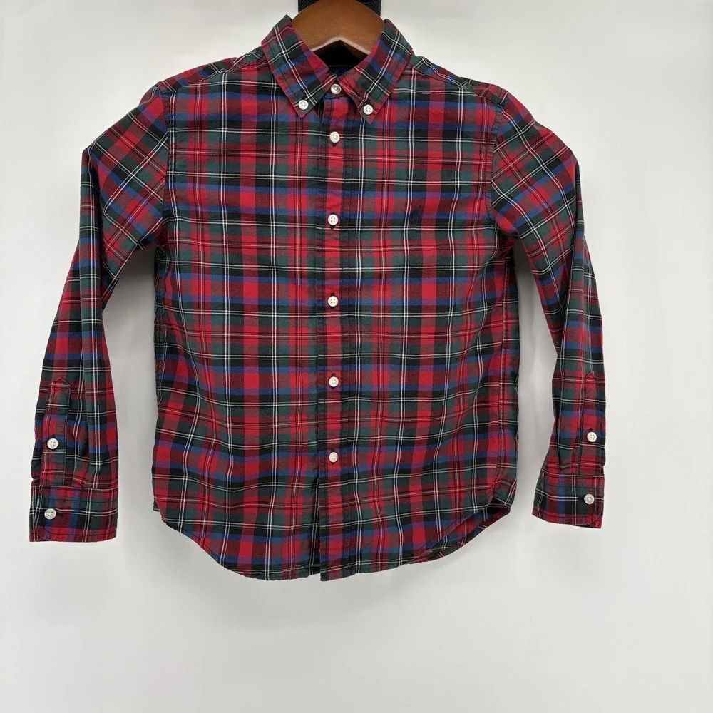 Ralph Lauren Boys Multicolor‎ Red Plaid Button Down Shirt Size 7